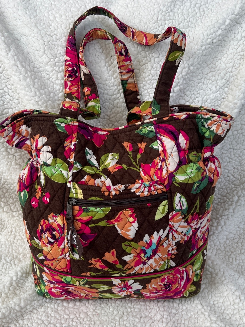 Vera Bradley English Rose Laura Tote Bag Quilted Cotton Floral Purse Pockets